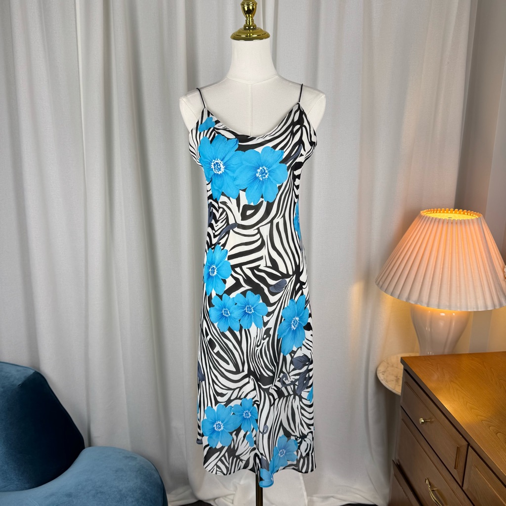 Vintage Y2k Zebra Floral Slip Dress By Mario & Gena Paris